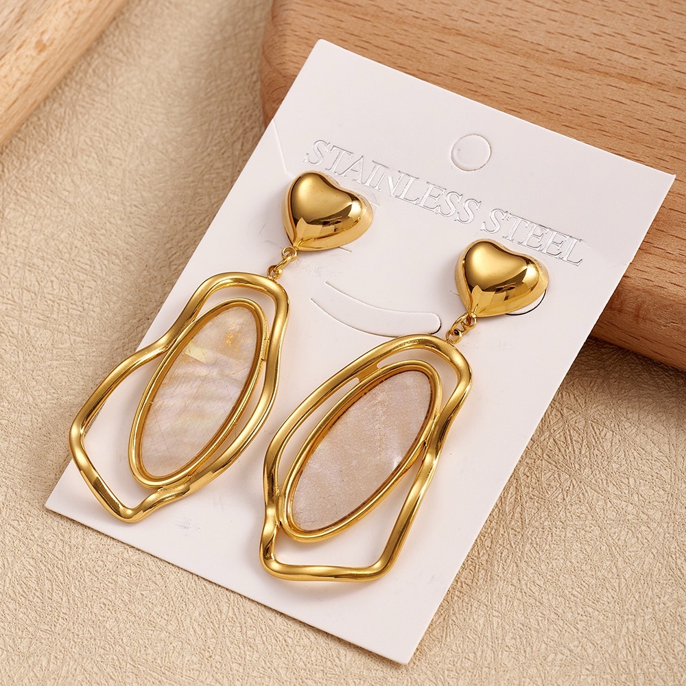 Gold Heart Abalone Drop Earrings